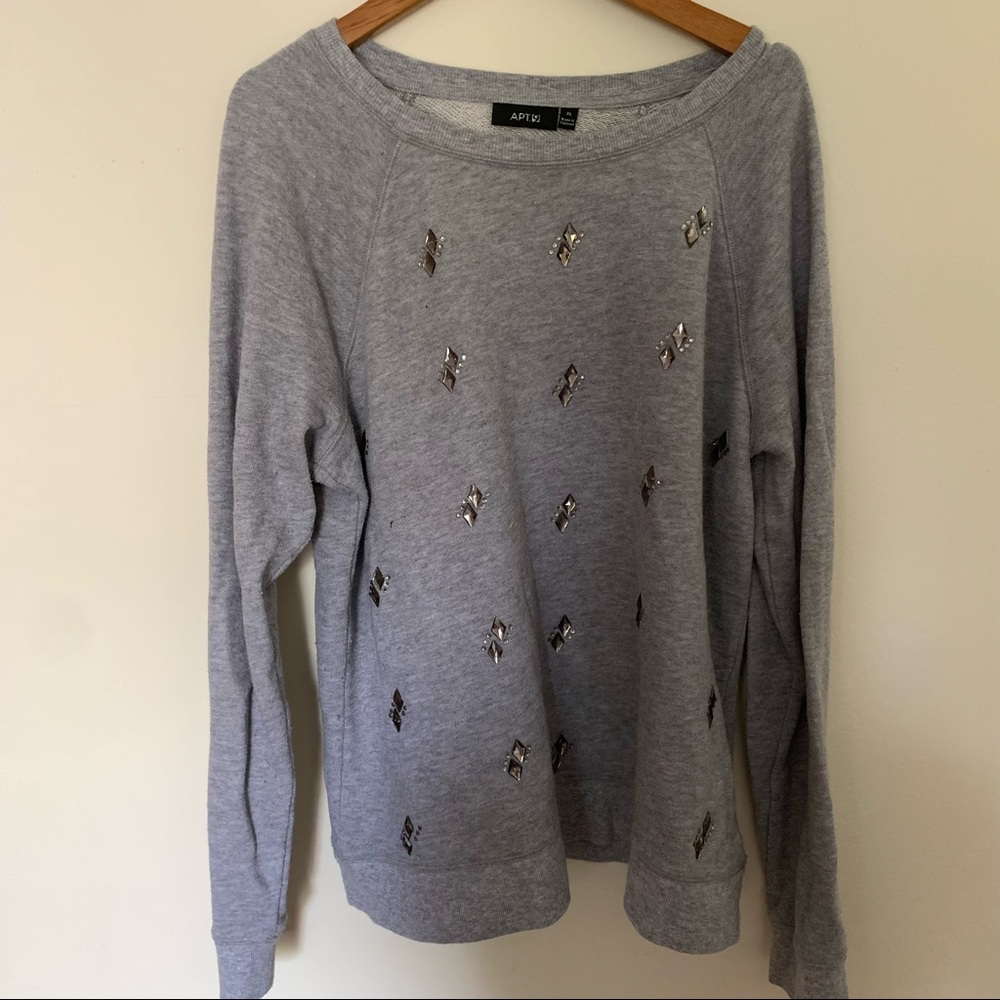 🟣 Apt. 9 Gray Jeweled Long Sleeve Sweater